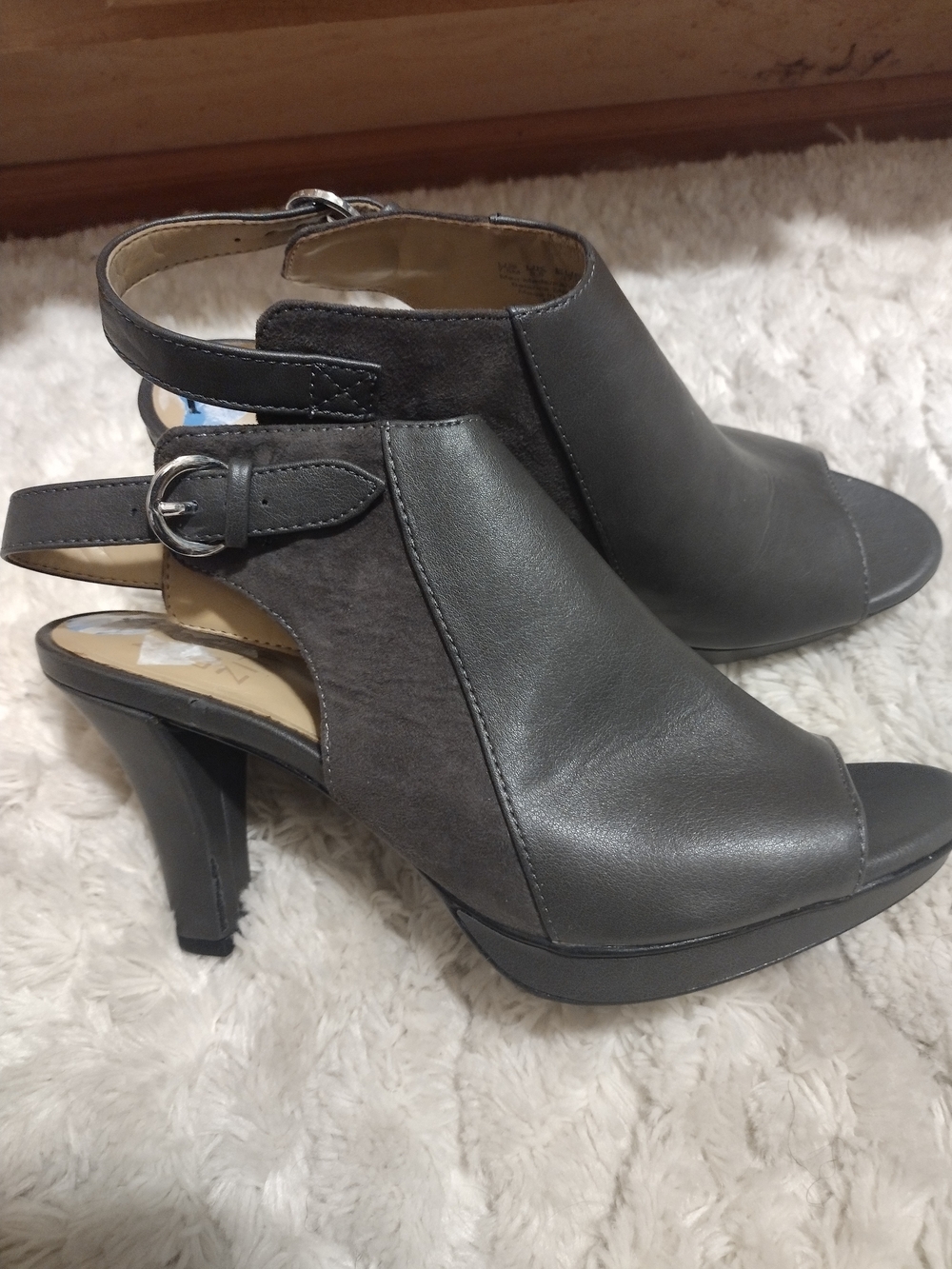 Stuart Weitzman Charcoal Gray Open-Toe Heeled Sandals
